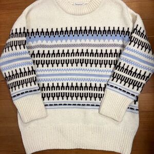 Women’s Knowledge Cotton Cream and Blue Patterned Sweater